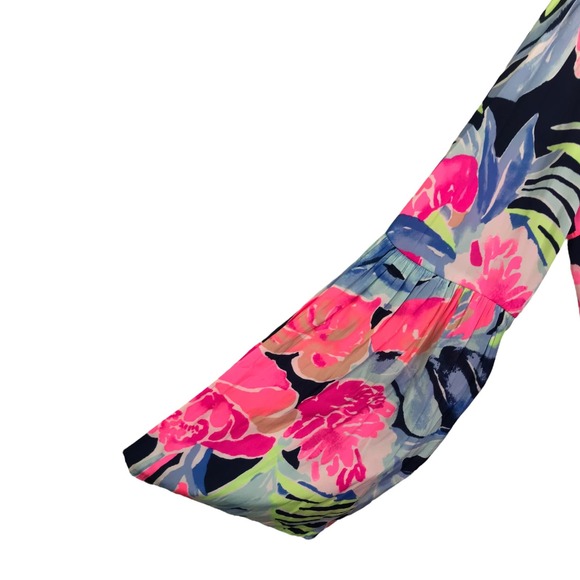 Lilly Pulitzer‎ Women's Arielle Beaded Romper High Tide Navy Tropicolada Pink XS - Picture 7 of 9